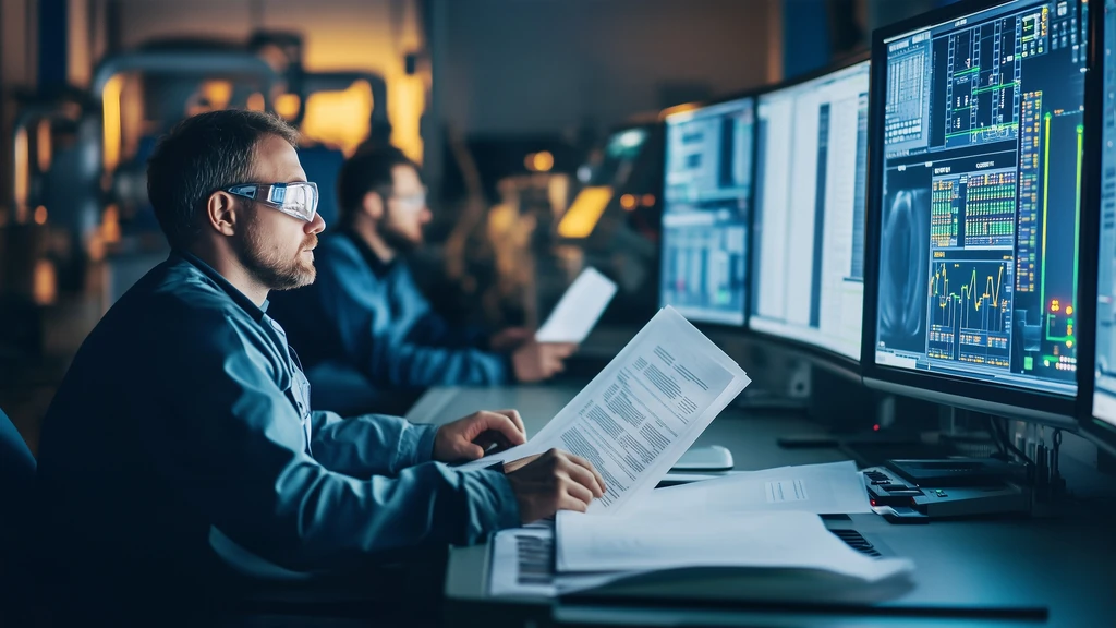 Power plant operators reviewing a complete guide to operations training