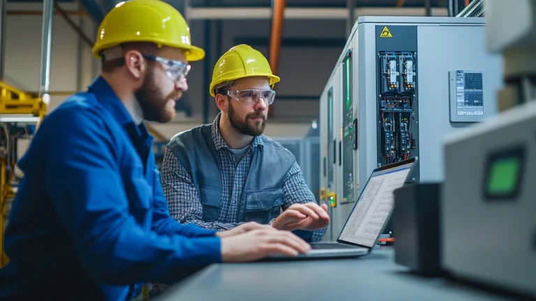 Engineers practising advanced PLC programming for industrial automation