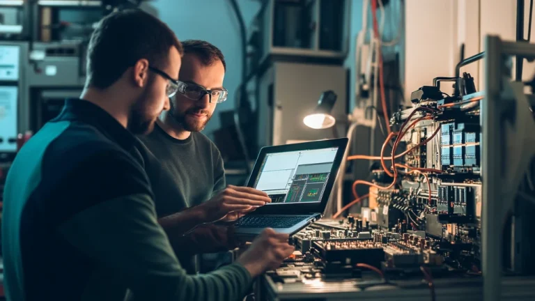 Technician unlocking career success with PLC programming training in a lab