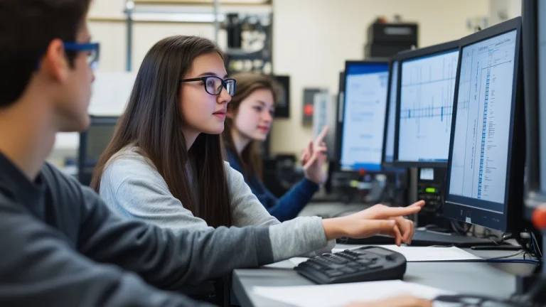 Aspiring engineers studying a key power system analysis course in a lab