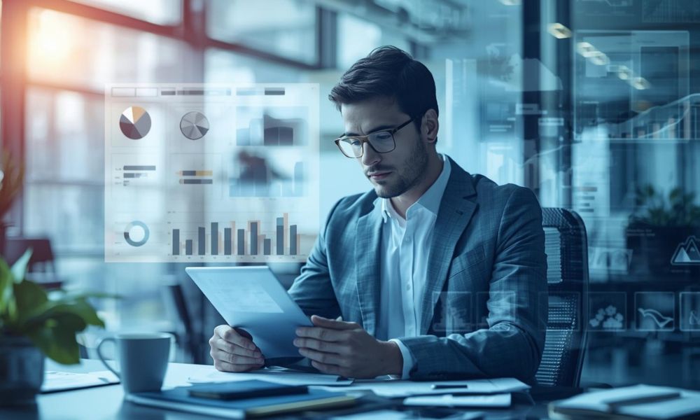 Risk analyst assessing hazards and reviewing risk data
