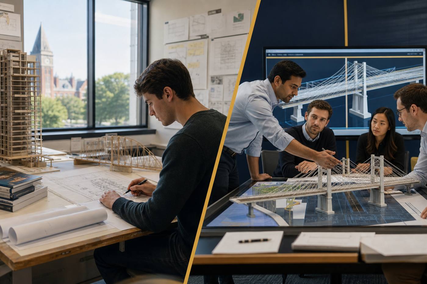Side-by-side comparison of a four-year civil engineering degree and a five-day CPD course
