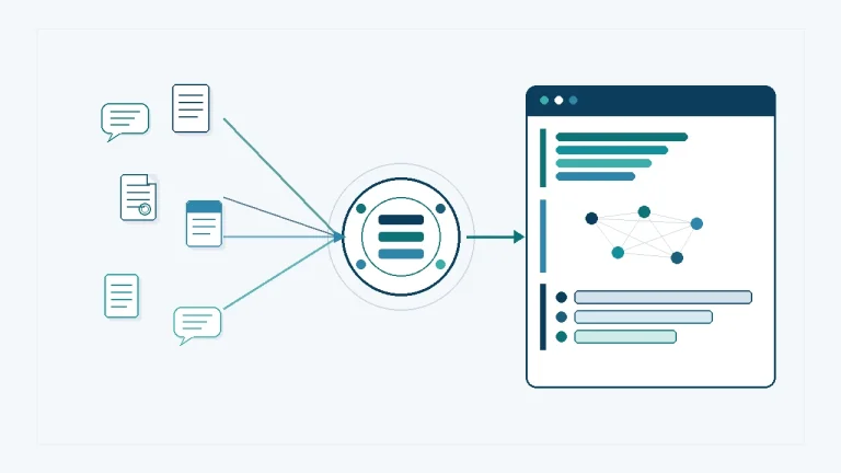 Illustrated NLP workflow converting organisational documents and messages into structured insights