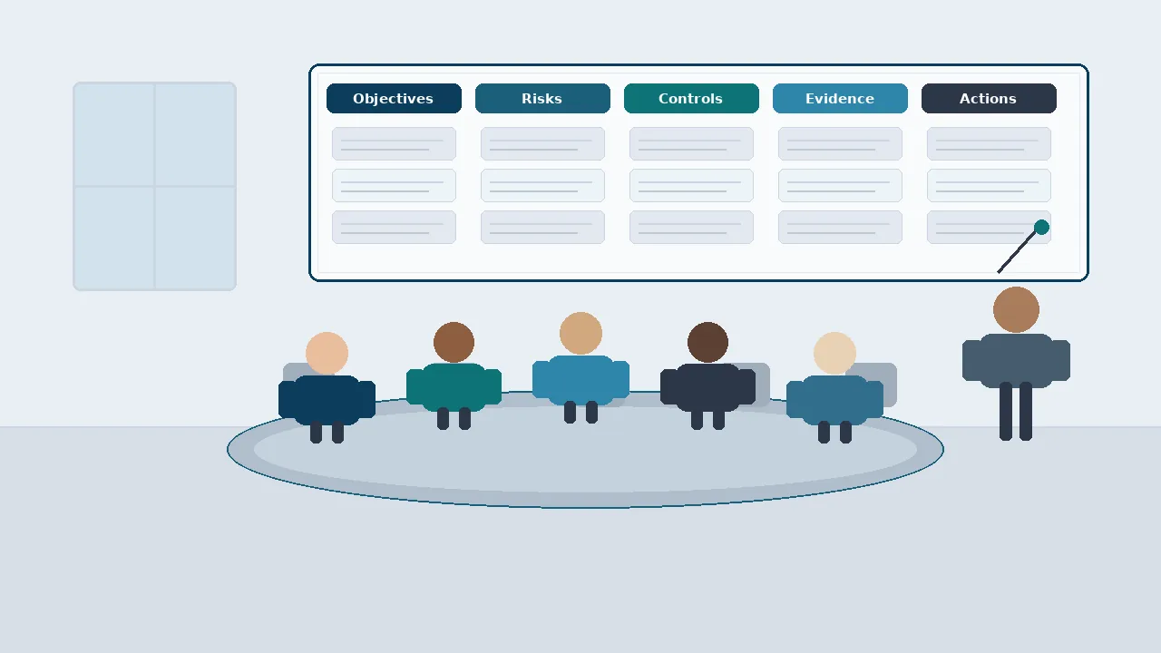 Facilitator guiding process owners through a control self-assessment risk and control workshop