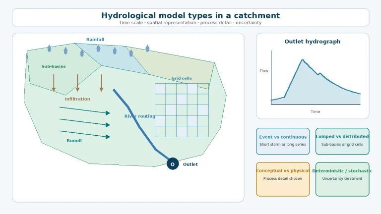 Catchment diagram illustrating different types of hydrological models