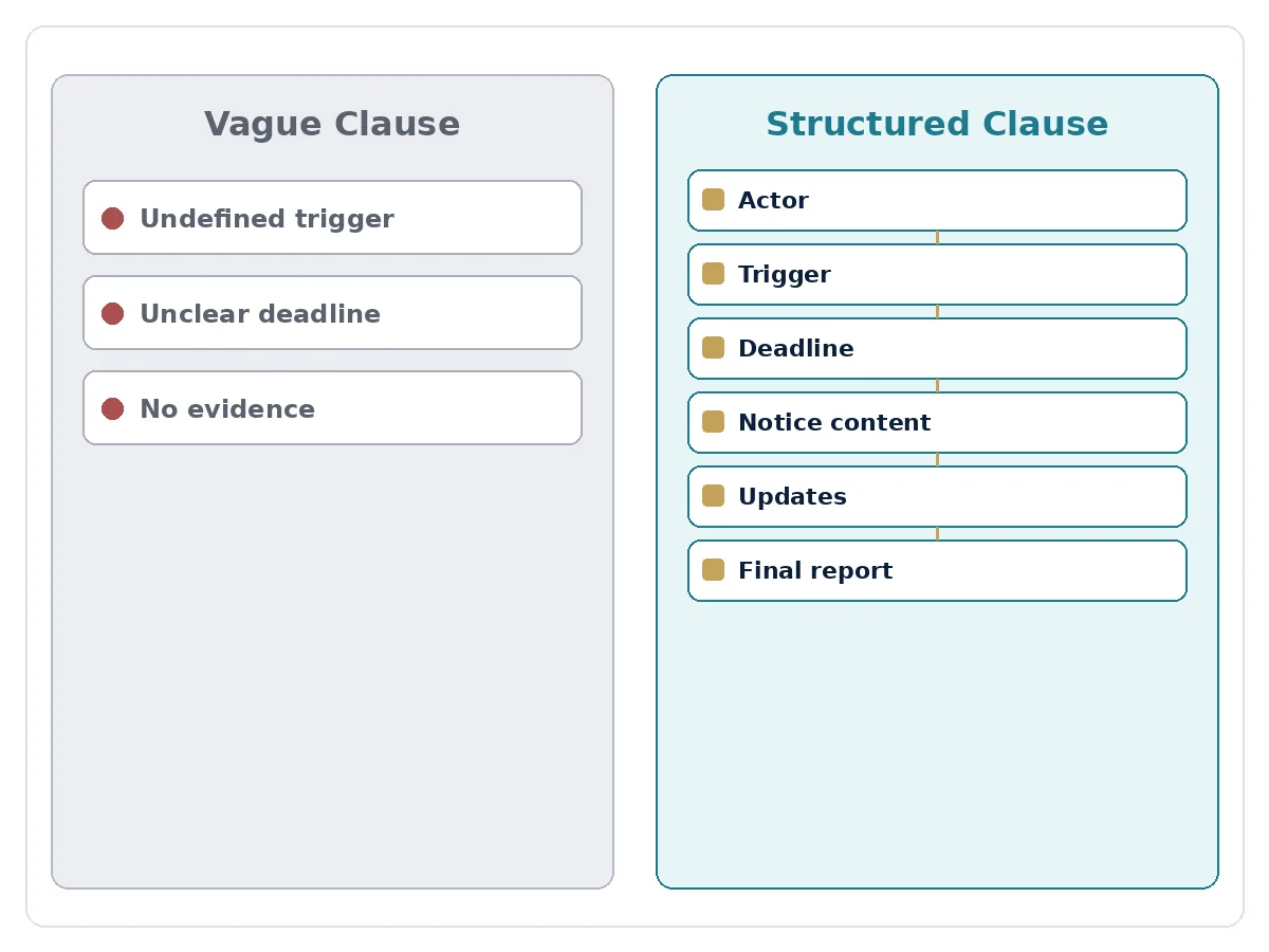 Comparison of a vague security-notification clause with a structured operational clause