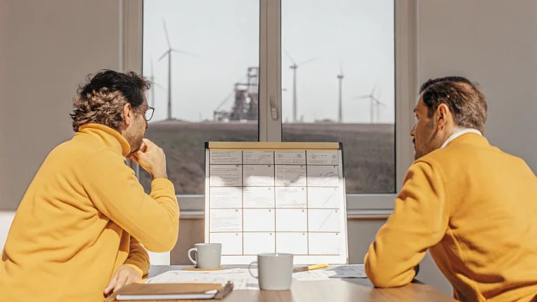 Energy executives comparing strategic thinking and strategic planning in a meeting room