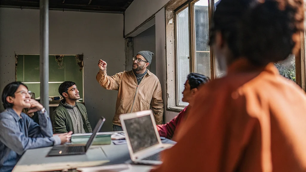 Data scientist explaining a machine learning model to stakeholders in a meeting