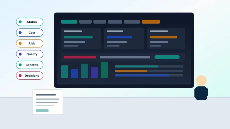 Project manager reviewing different types of project reports on a dashboard
