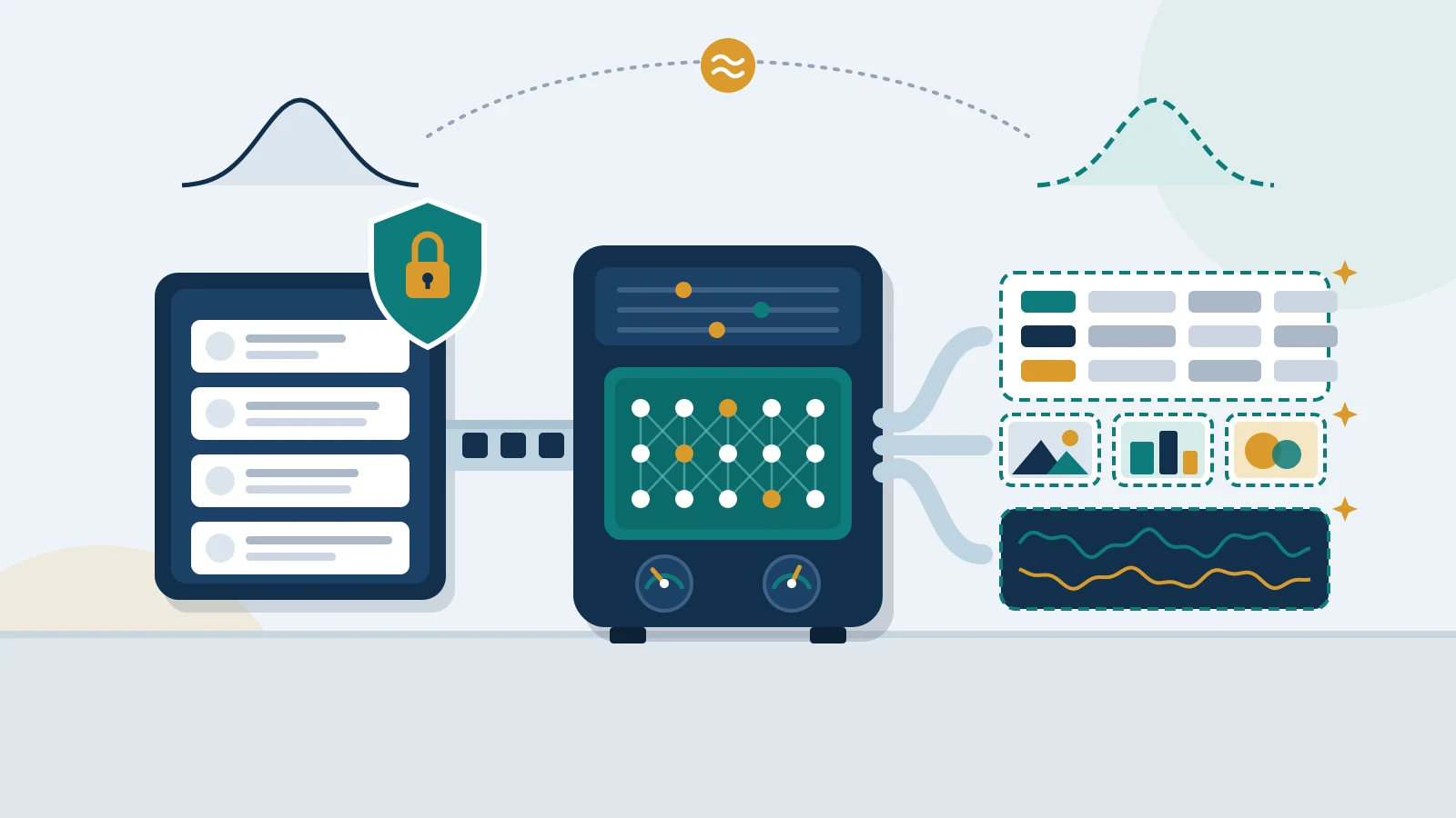 Controlled process generating synthetic records from protected source data